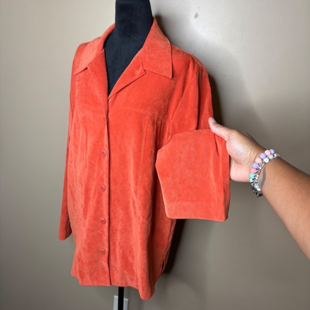 Vintage Sag Harbor Women Sz 16 Jacket Orange Faux Suede Button-Up Fall Career